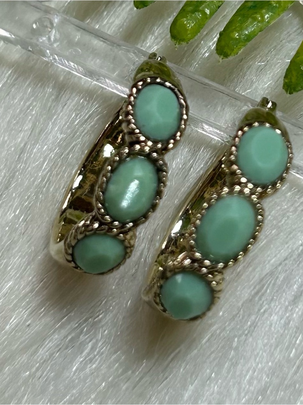 Mint Green acrylic gold tone earrings